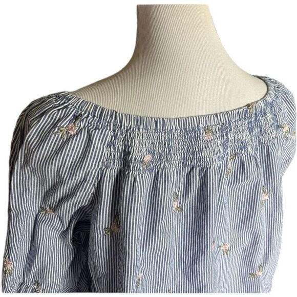 Womens Westport Chambray Striped Floral Embroidered  Off Shoulder  Top - Sz 1X - Picture 3 of 3